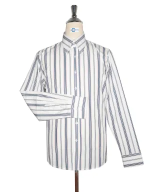 Button Down Shirt - White, Navy Blue and Red Stripe Shirt