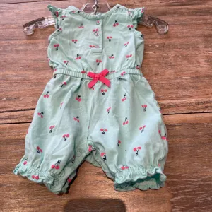 Carters Mintgreen cherries snap shorts Ctn Romper 0-3m