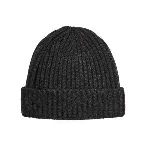 Charcoal Grey Cashmere Ribbed Beanie