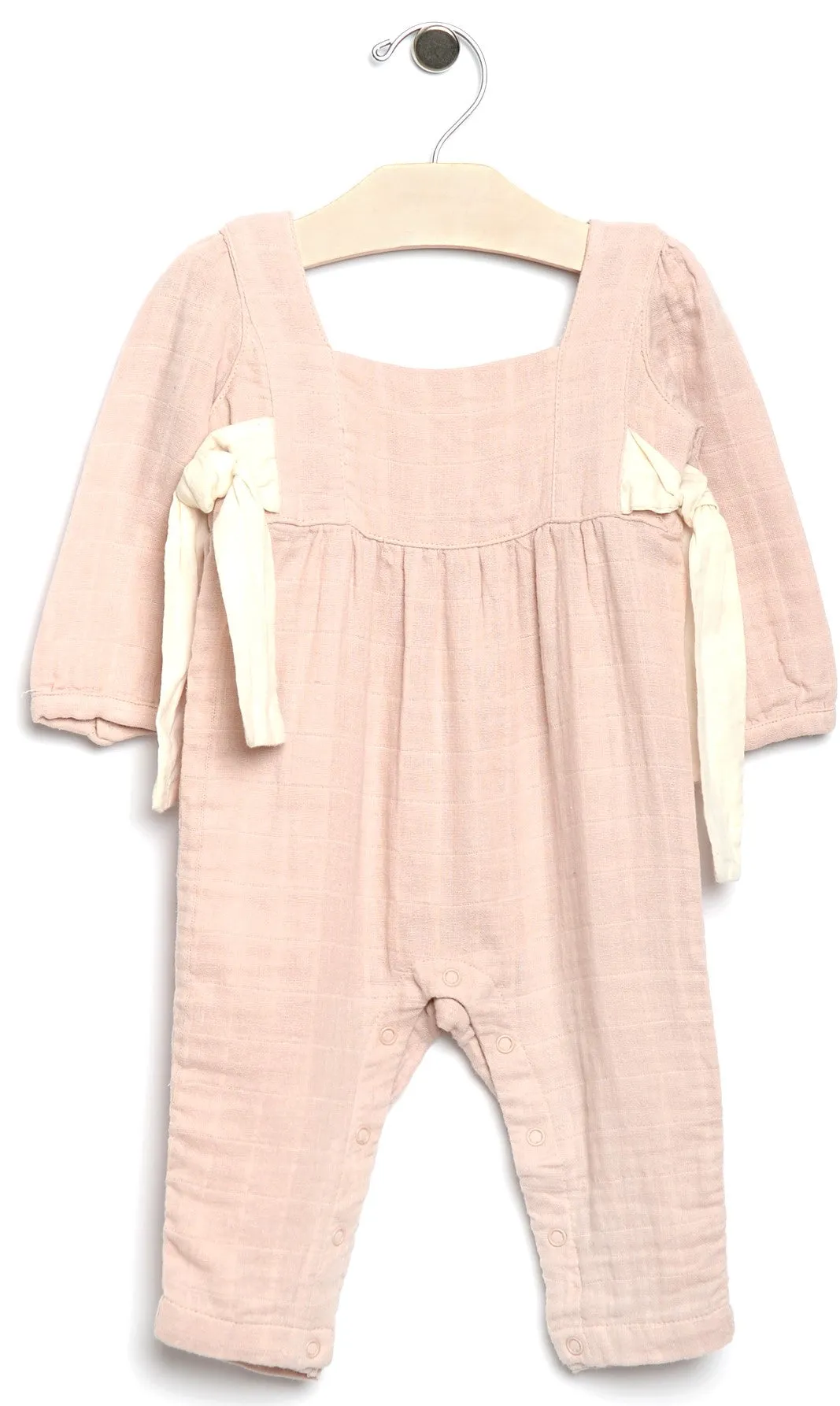 City Mouse Side Ties Muslin Romper-Soft Rose