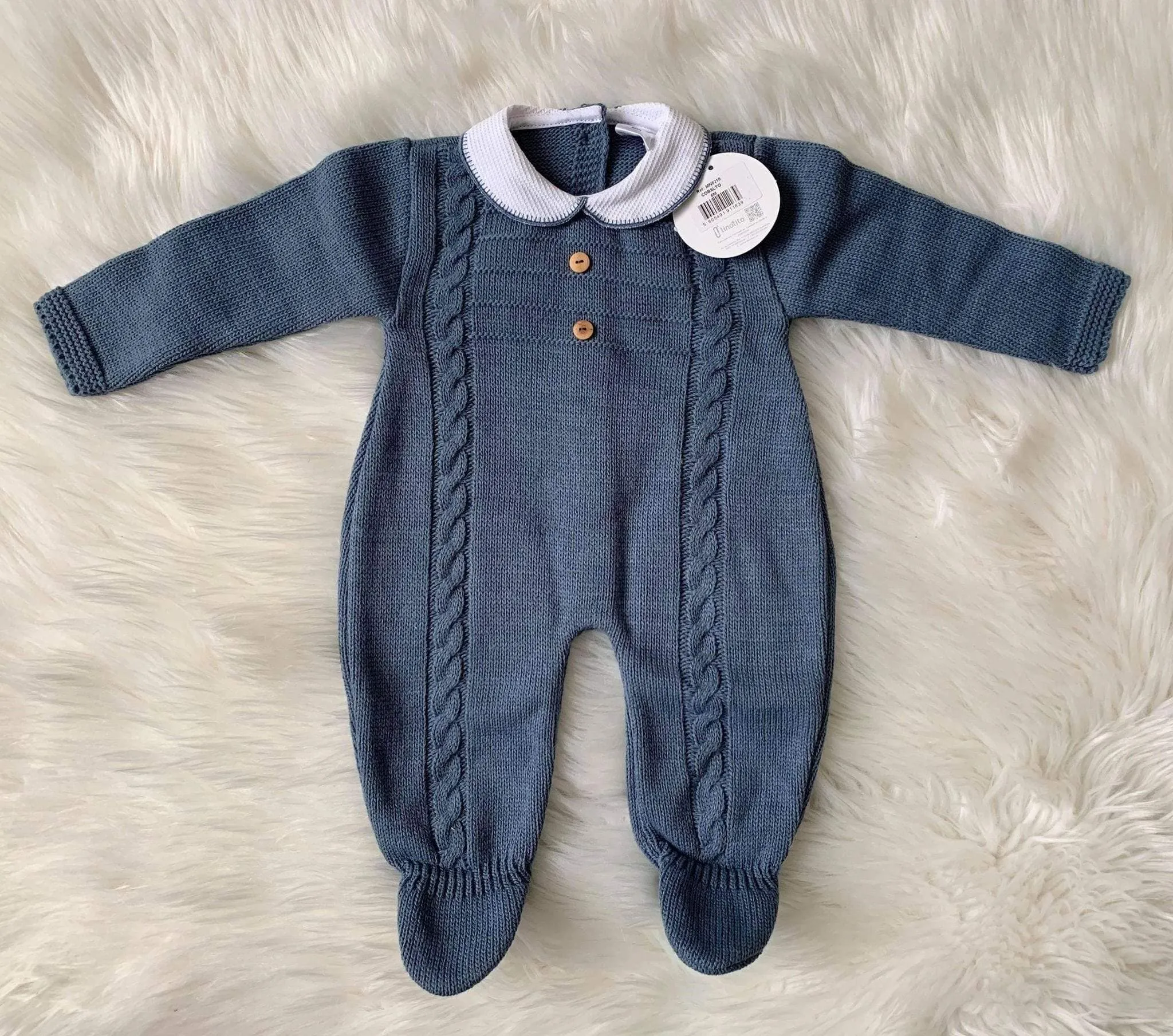 CLEARANCE SALE - Minhon  - Baby Boys Knitted Cobalt Blue Knitted Romper Suit