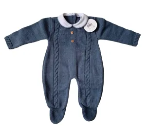 CLEARANCE SALE - Minhon  - Baby Boys Knitted Cobalt Blue Knitted Romper Suit