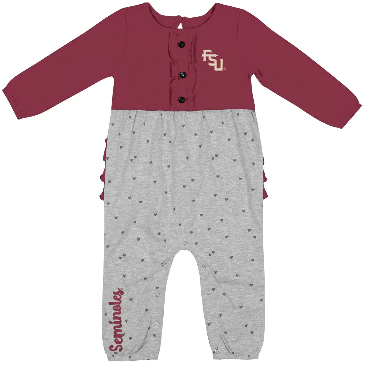 Colosseum Infant Girl's Stacked FSU Heart Romper - Garnet/Grey