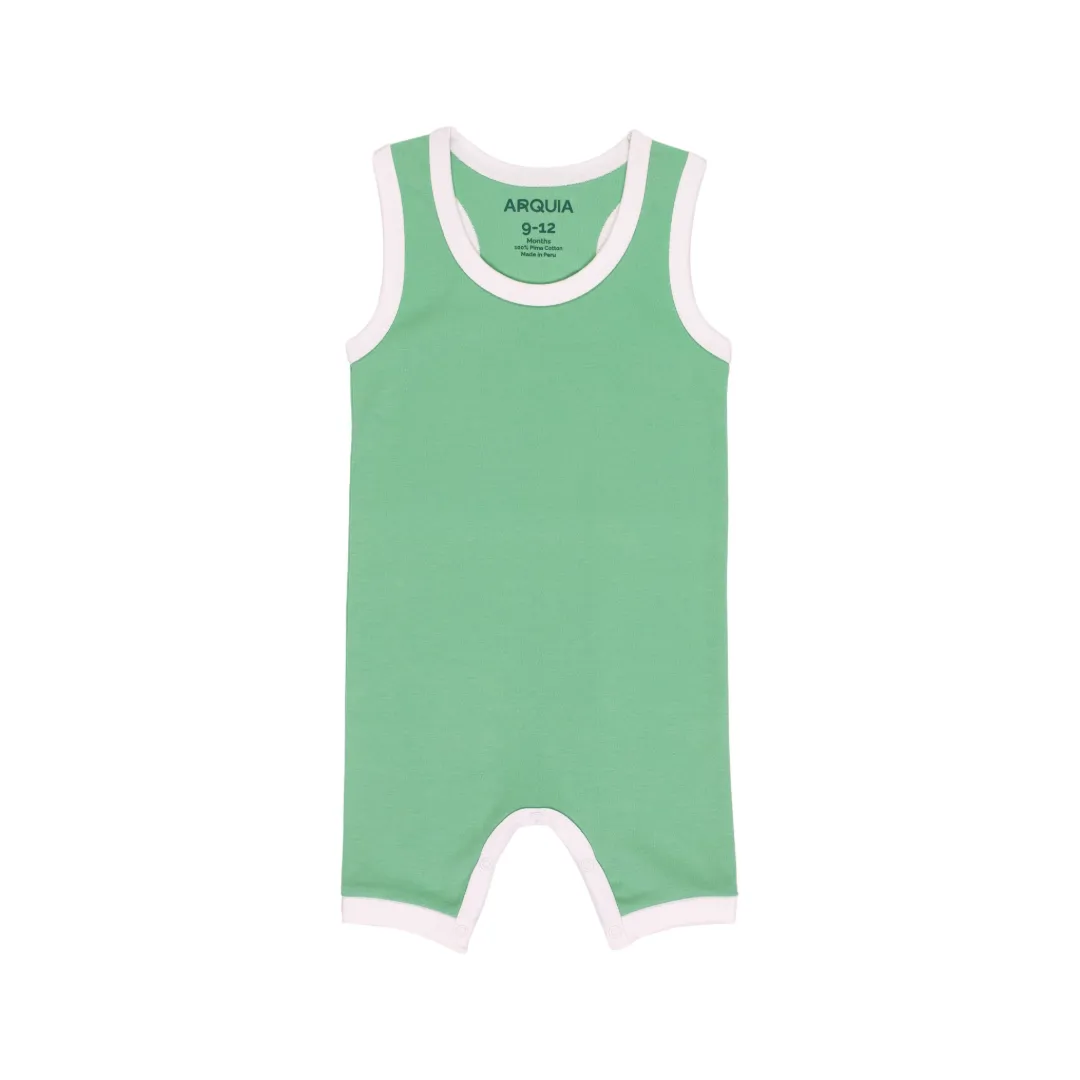 Cotton Romper in Grass Green with White