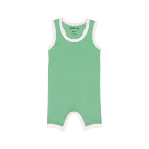 Cotton Romper in Grass Green with White