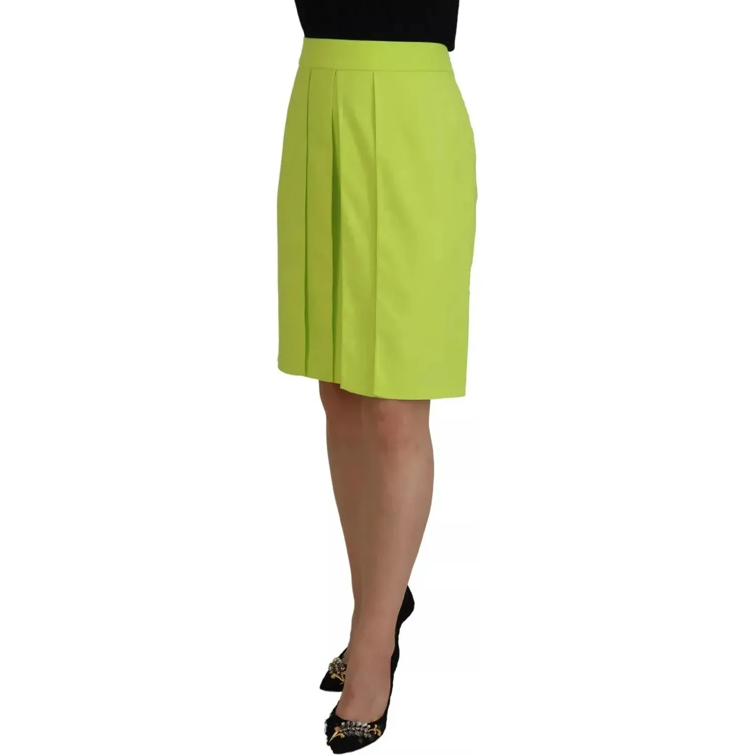 Dsquared² Green High Waist Pleated A-line Knee Length Skirt