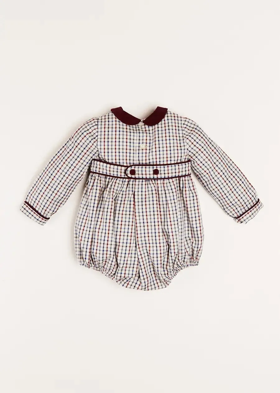 Ebury Check Long Sleeve Romper in Beige (6mths-2yrs)