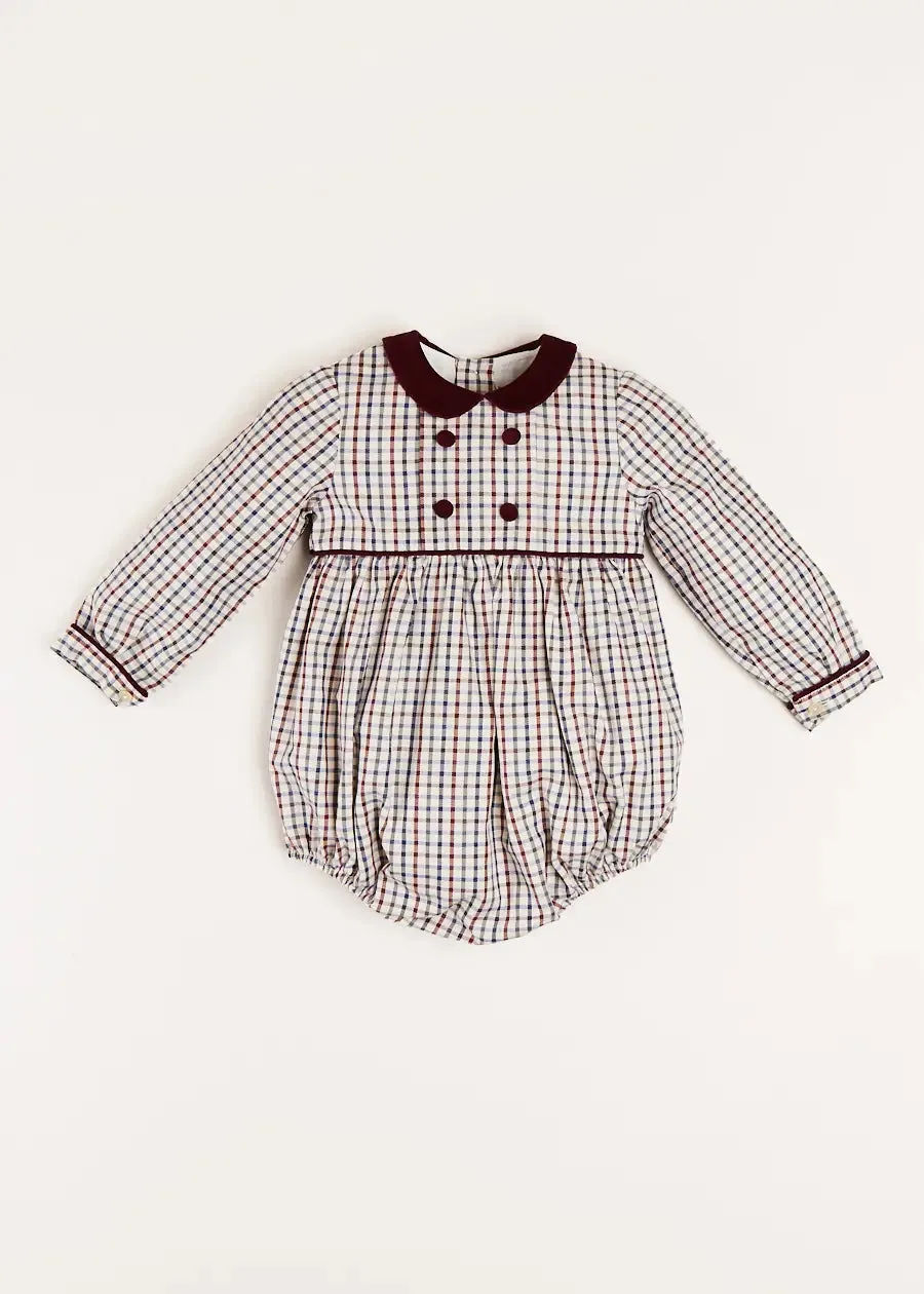 Ebury Check Long Sleeve Romper in Beige (6mths-2yrs)