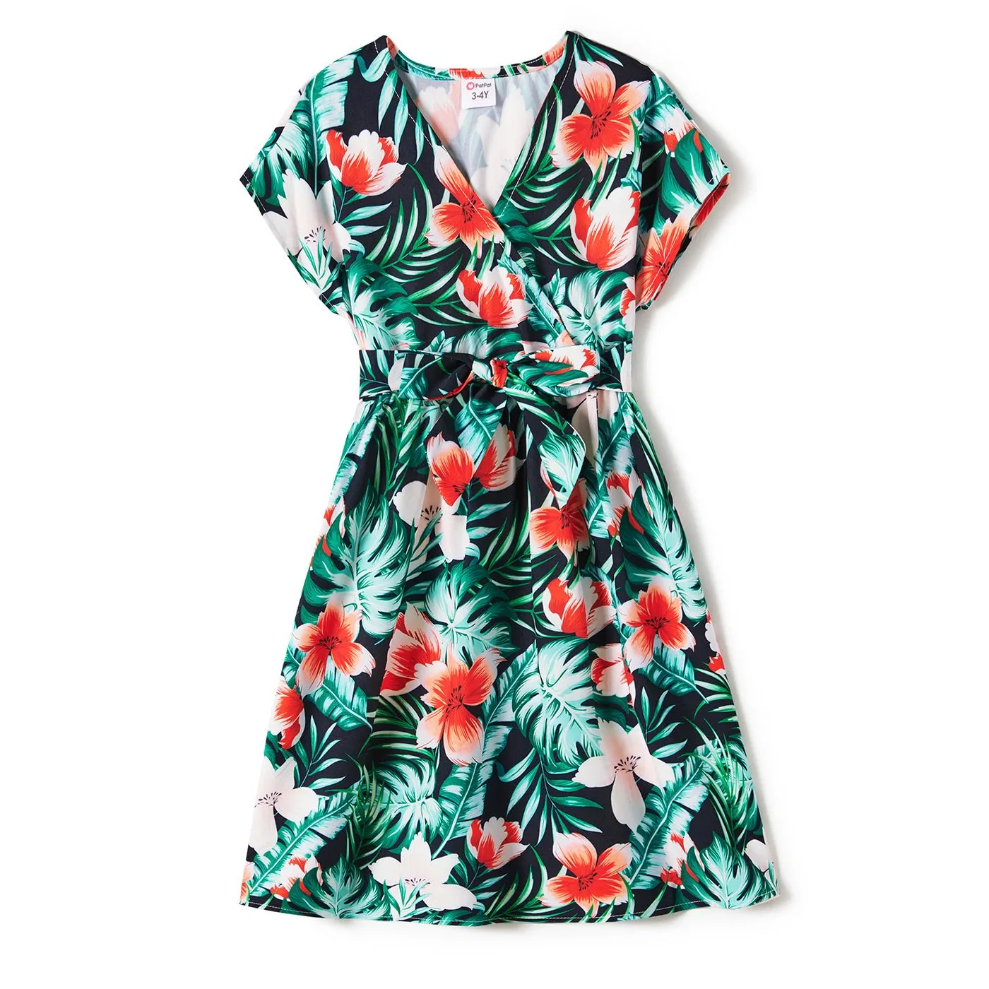 Family Matching Allover Floral Print Belted Dress and Short-sleeve Tee Sets