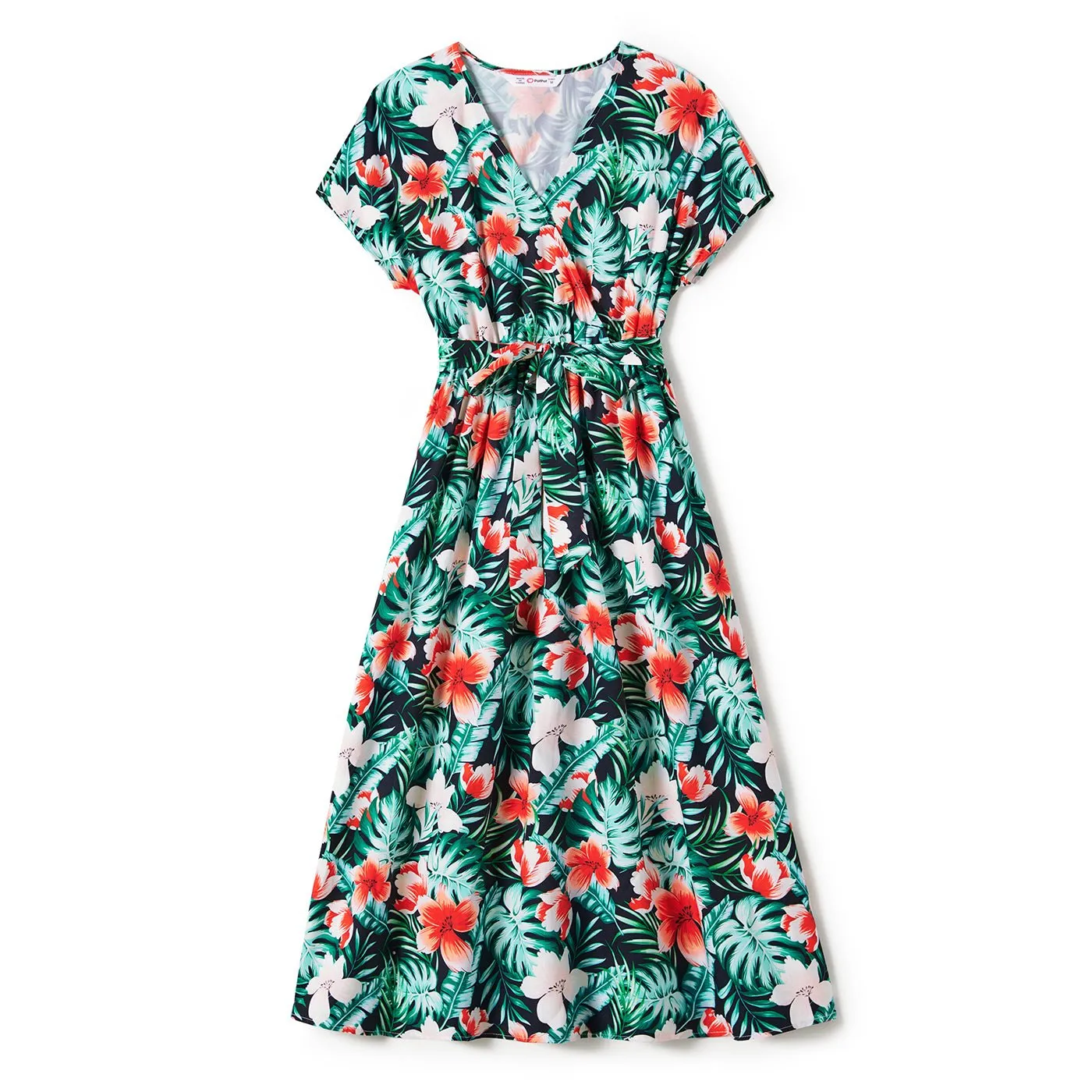 Family Matching Allover Floral Print Belted Dress and Short-sleeve Tee Sets