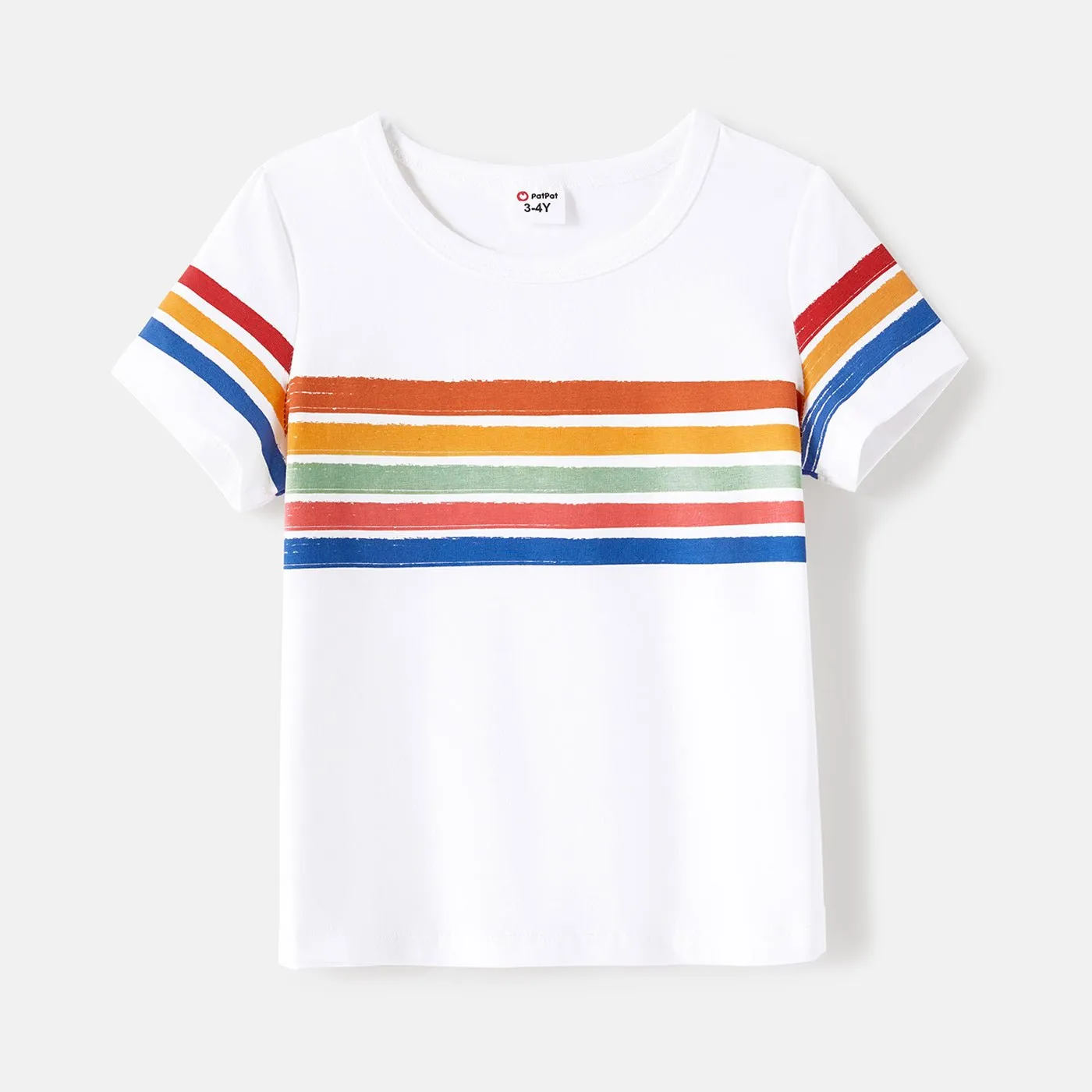 Family Matching Cotton Short-sleeve T-shirts and Colorful Striped Flutter-sleeve Dresses Sets