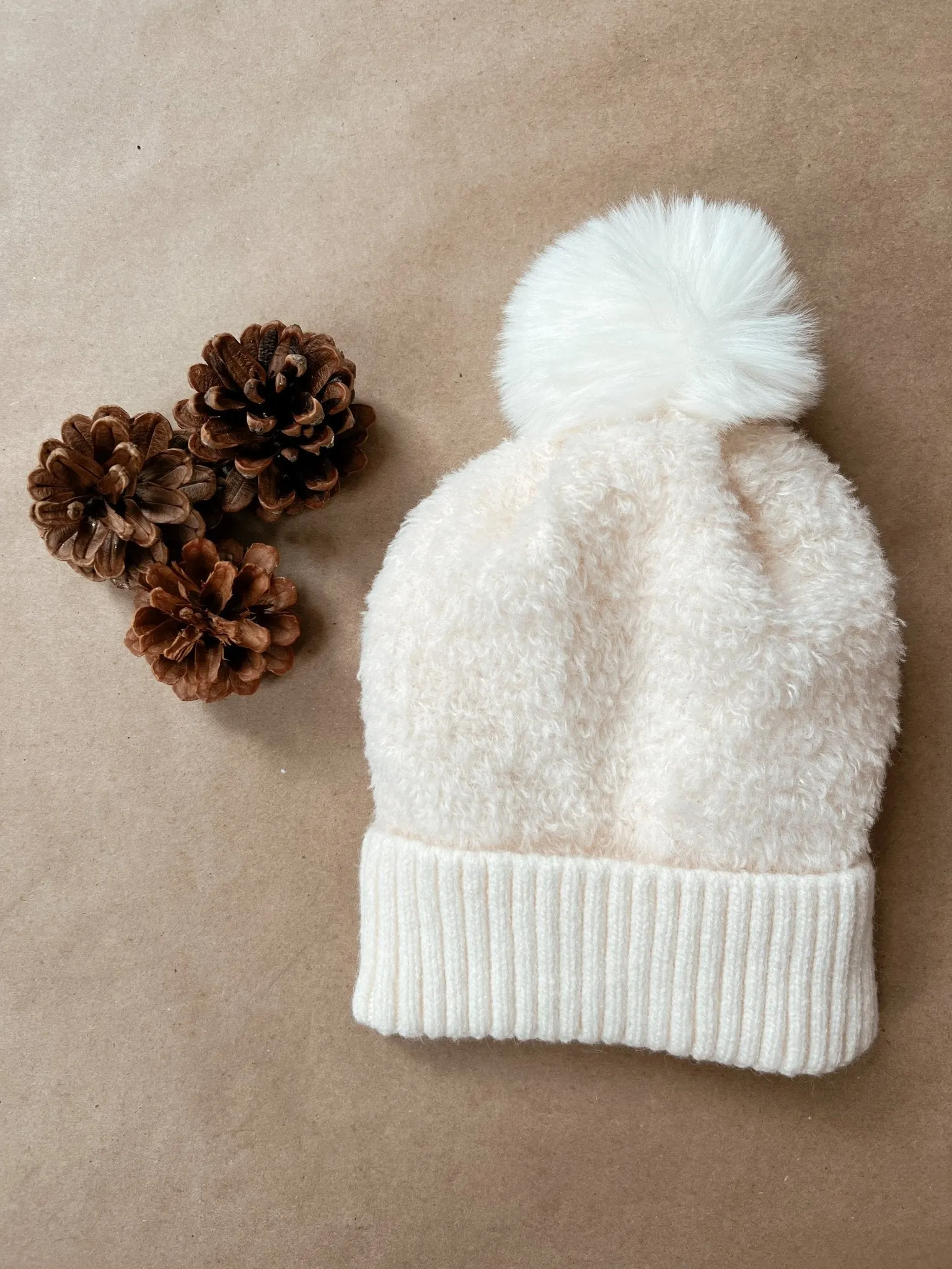 Faux Fur Teddy Pom Beanie - FINAL SALE