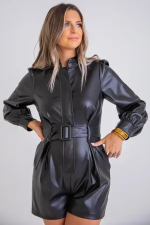 Faux Leather Belt Romper