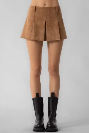 Faux Suede Pleated Mini Skirt