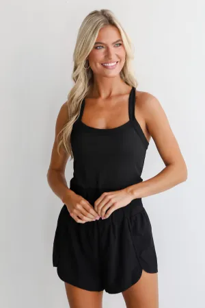 FINAL SALE - Get To It Black Athletic Romper