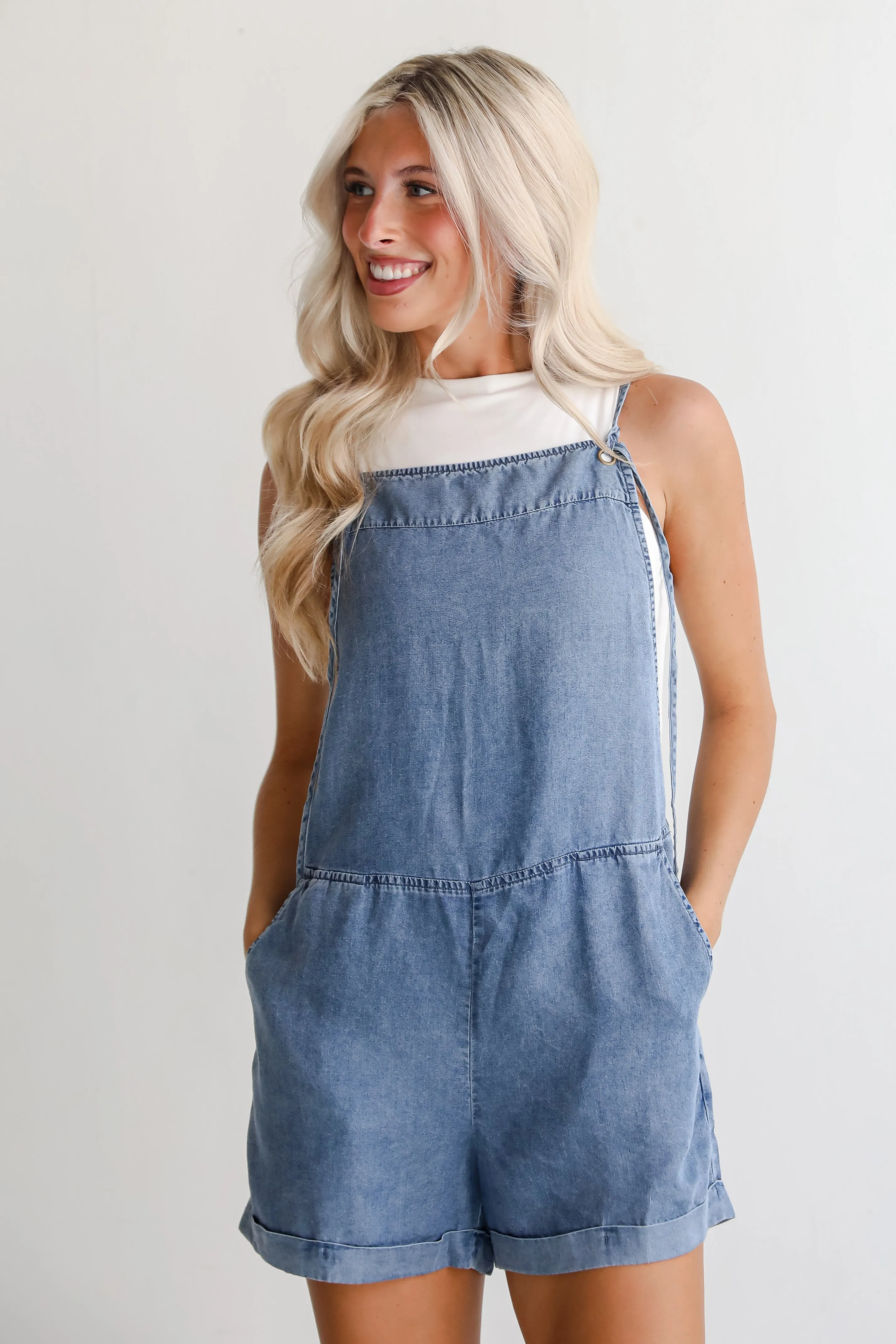 FINAL SALE - Pure Loveliness Medium Wash Denim Romper