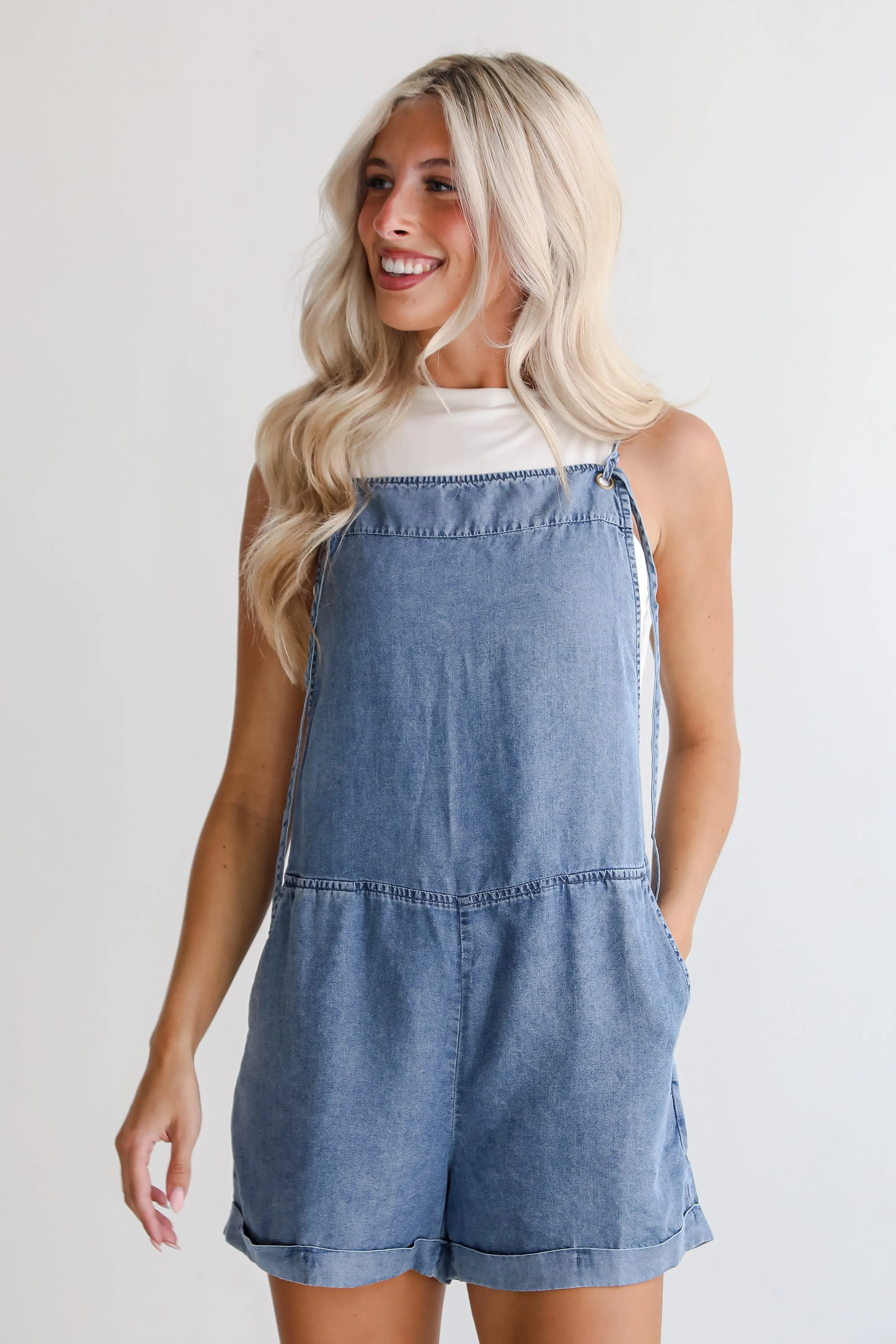 FINAL SALE - Pure Loveliness Medium Wash Denim Romper