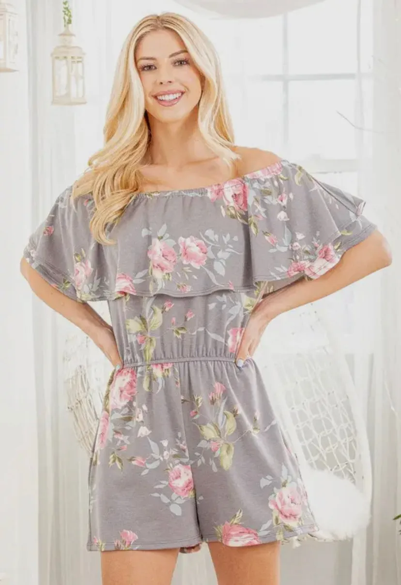 Floral Ruffle off Shoulder Romper