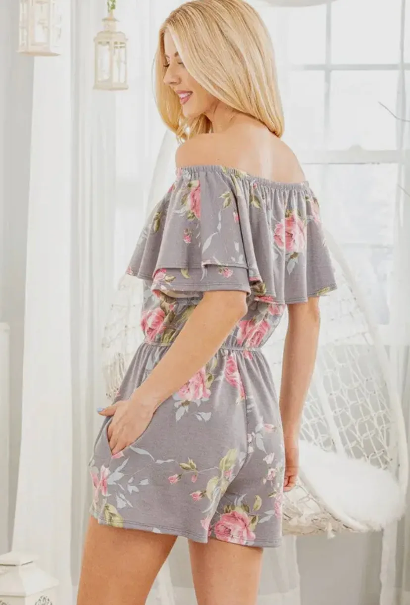 Floral Ruffle off Shoulder Romper