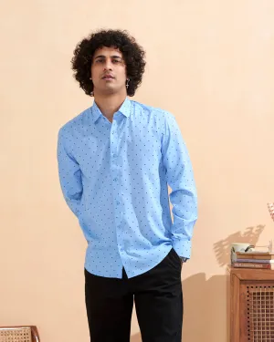 Full Sleeves Blue Crepe Casual Printed Men's Shirt