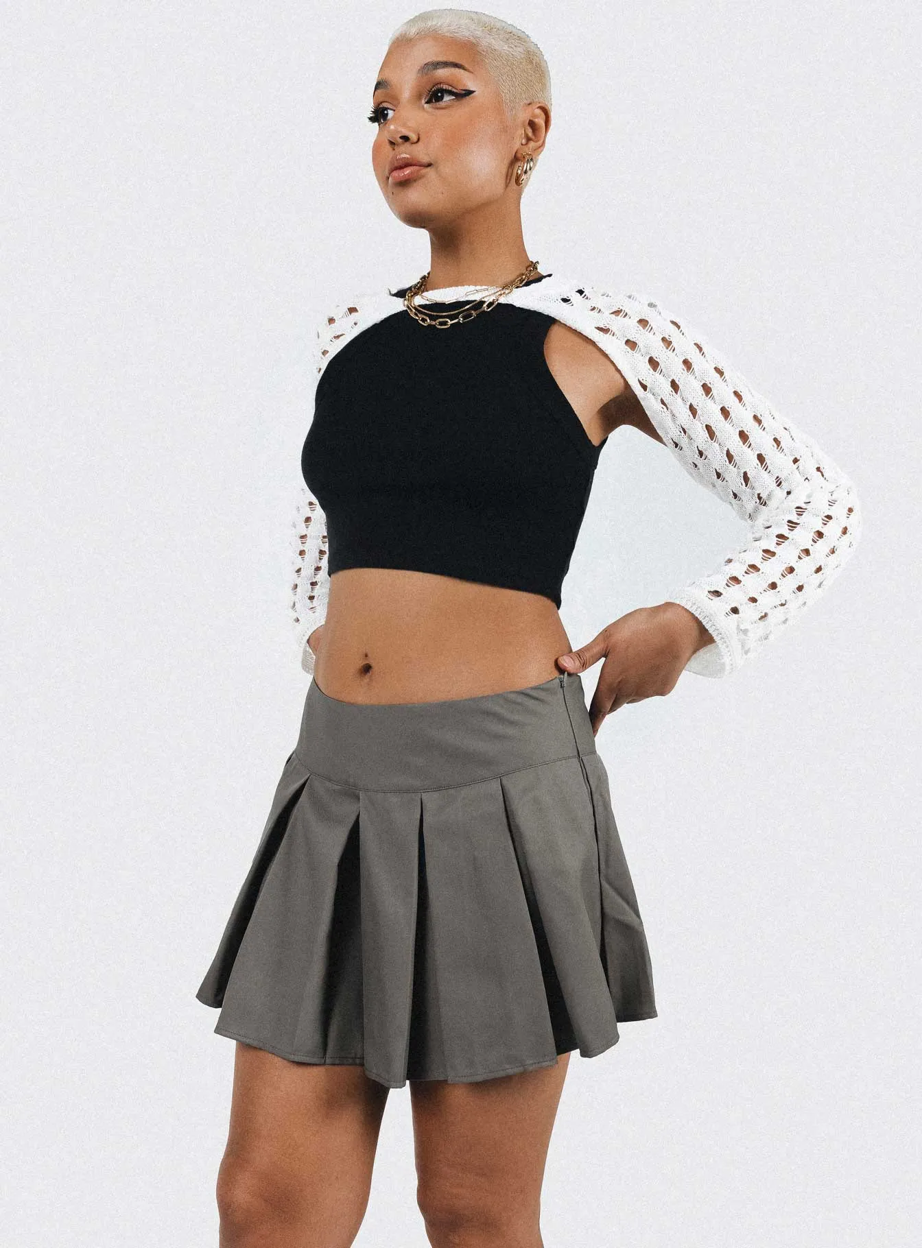 Gavin Pleated Mini Skirt Grey