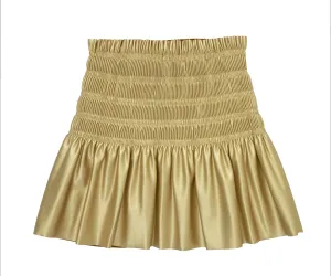 Gold Pleated Faux Leather Skirt