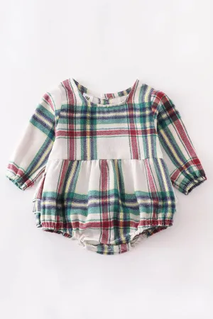 Green red plaid baby romper