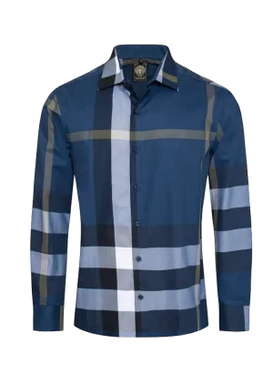 Grey Men's Plaid Button Down Shirt Long Sleeves Regular-Fit Style No-1872