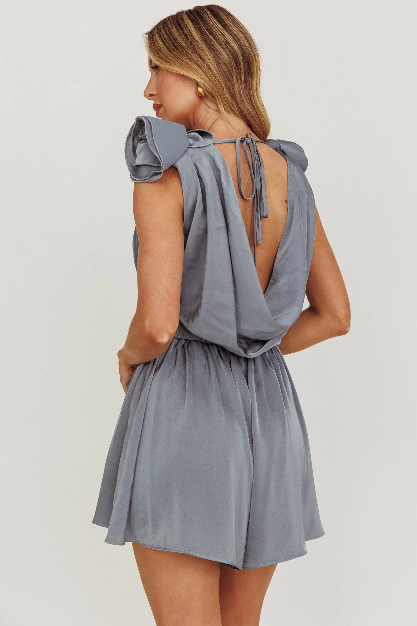 Hallie Cowl Neck Rosette Romper Cement