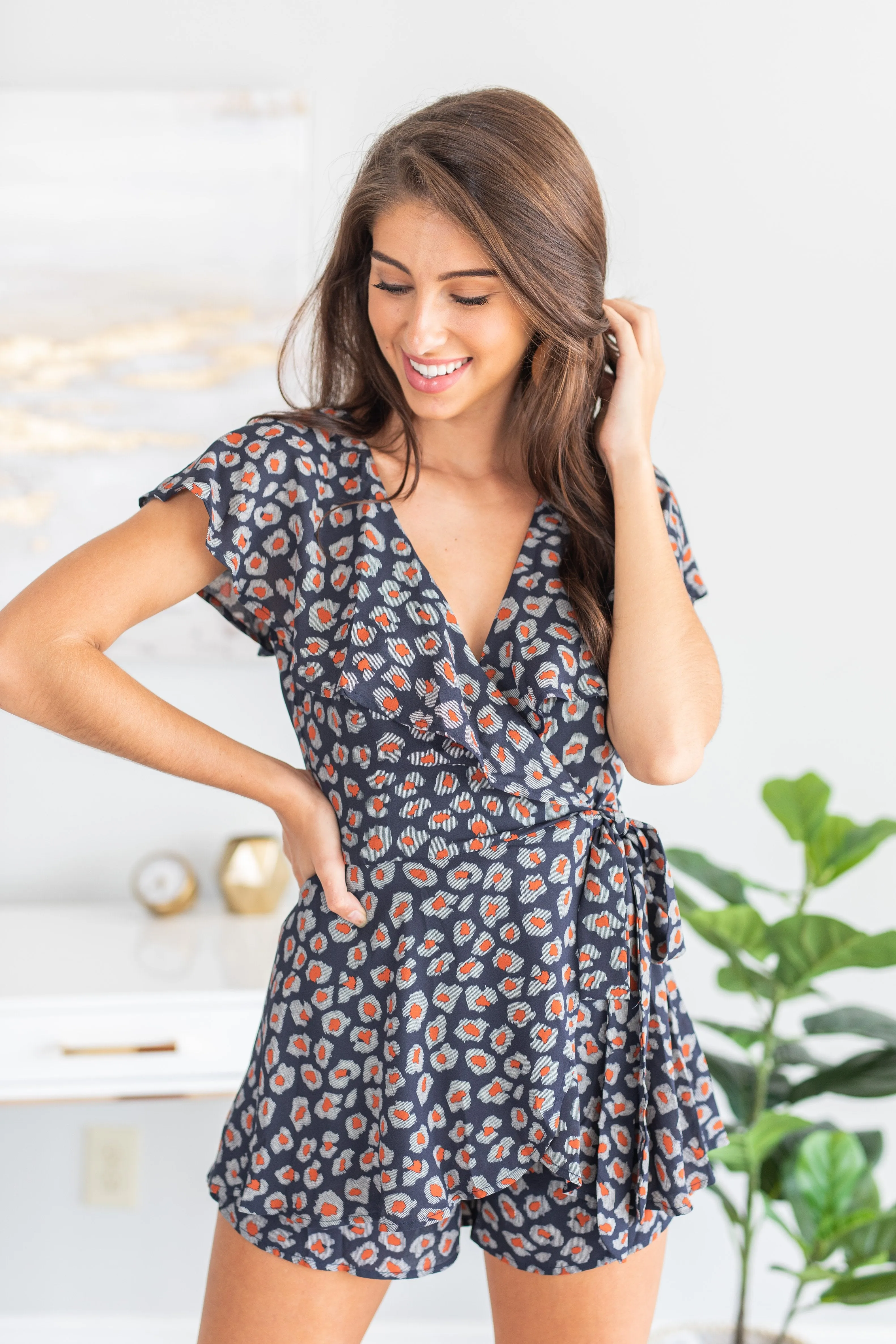 Have You All To Myself Navy Blue Leopard Romper