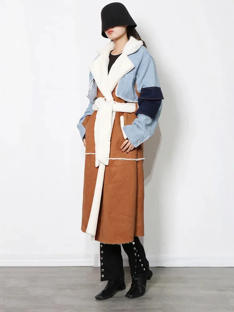 HEYFANCYSTYLE Wool Denim Long Coat