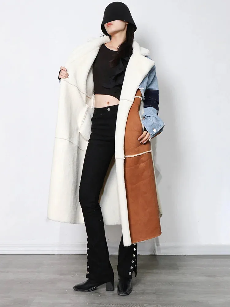 HEYFANCYSTYLE Wool Denim Long Coat