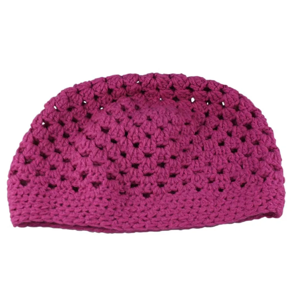 Hot Pink Granny Square Crochet Beanie Hat Med/Large - STXH10