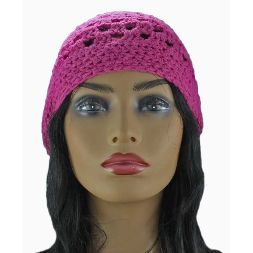 Hot Pink Granny Square Crochet Beanie Hat Med/Large - STXH10