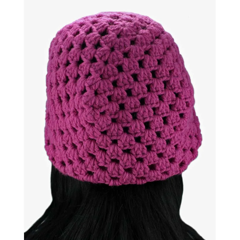 Hot Pink Granny Square Crochet Beanie Hat Med/Large - STXH10