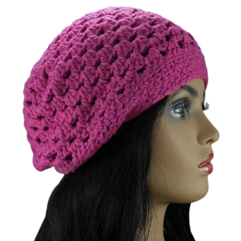 Hot Pink Granny Square Crochet Beanie Hat Med/Large - STXH10