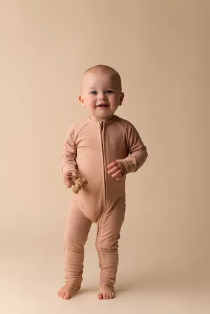 In My Jammers Solid Desert Ribbed Zipper Romper