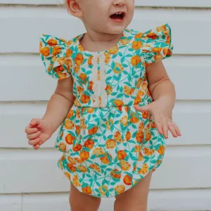 Infant Girl's Orange Print Cotton Bubble Romper