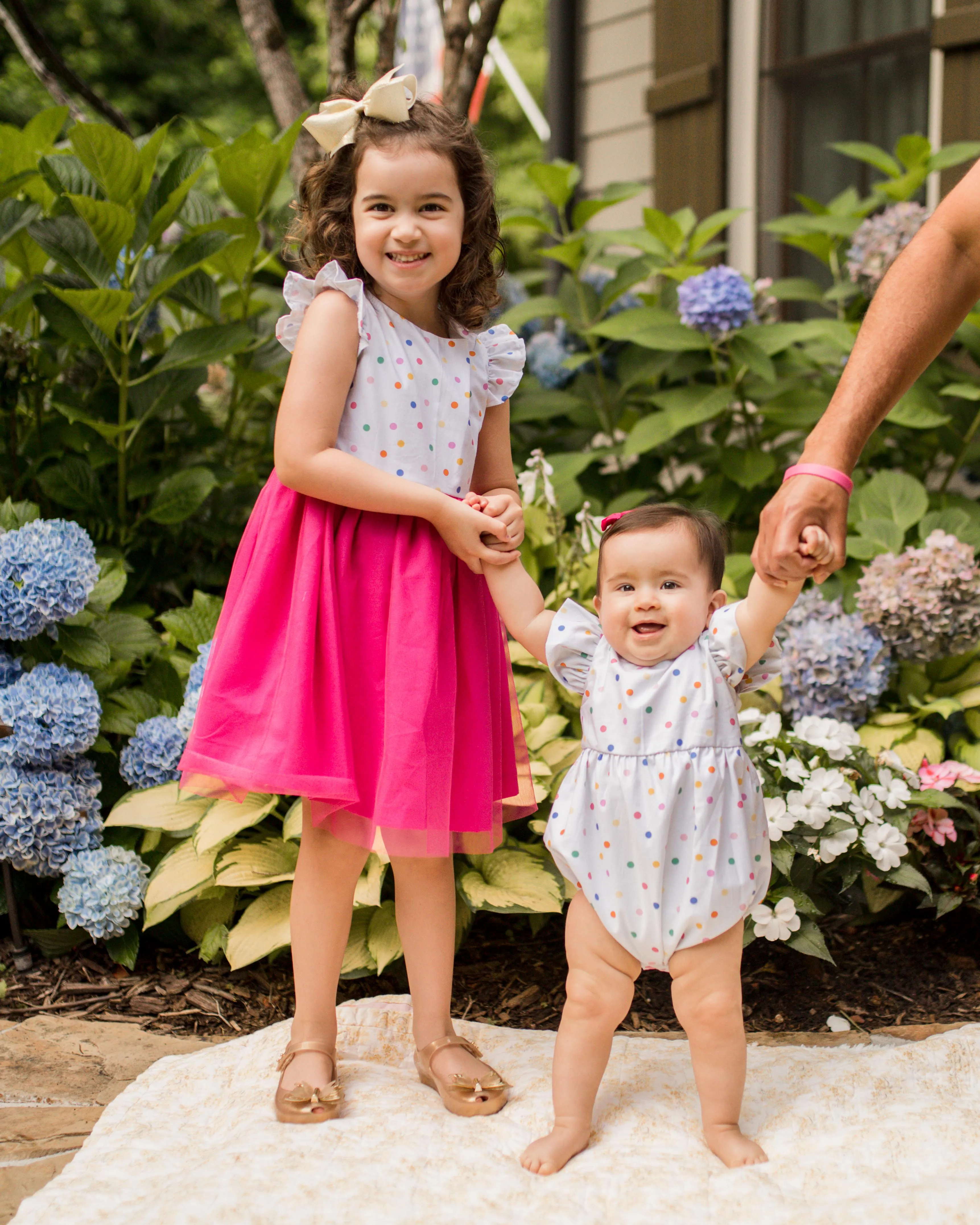 Infant Girl's Rainbow Polka Dot Ruffle Sleeve Romper