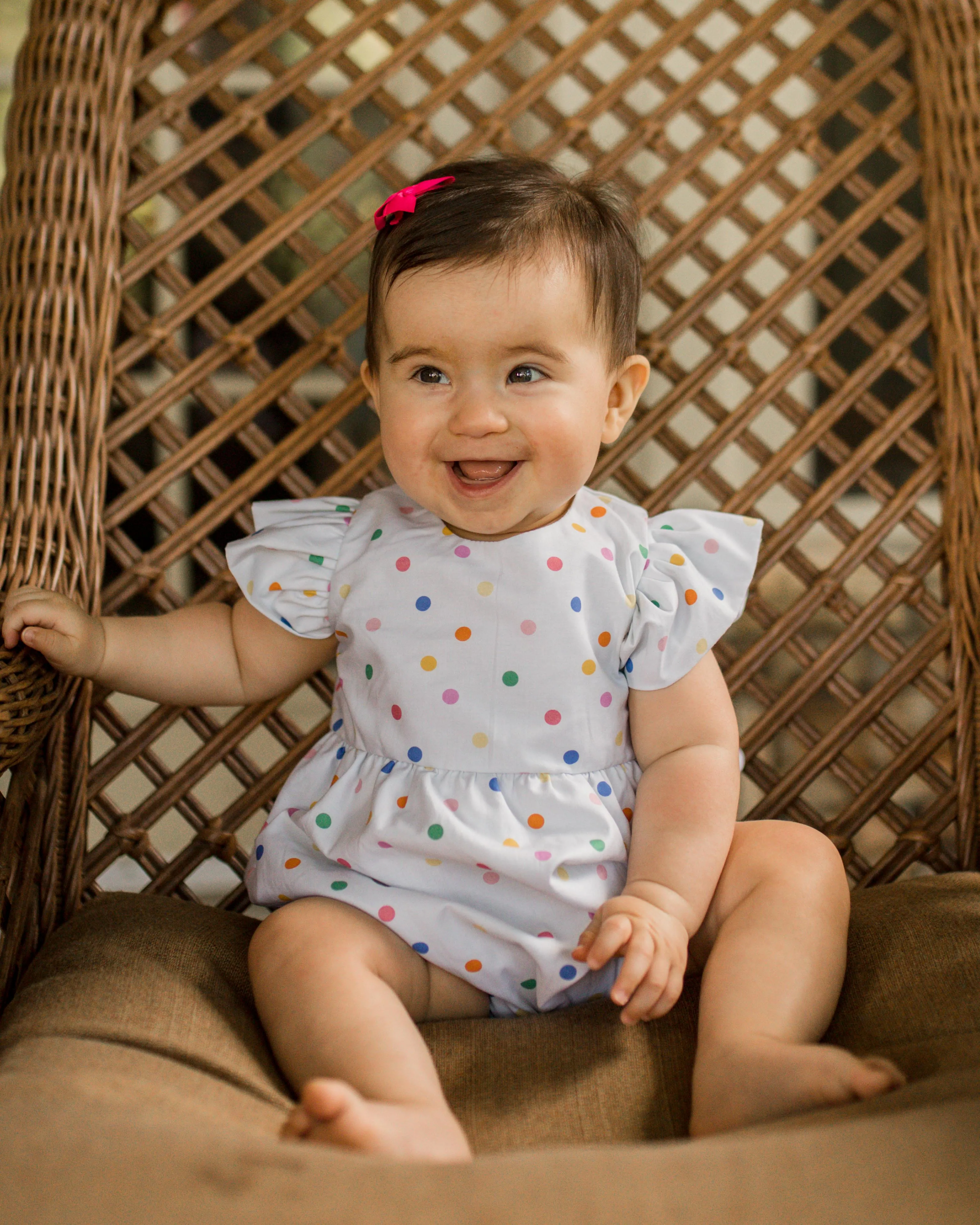 Infant Girl's Rainbow Polka Dot Ruffle Sleeve Romper