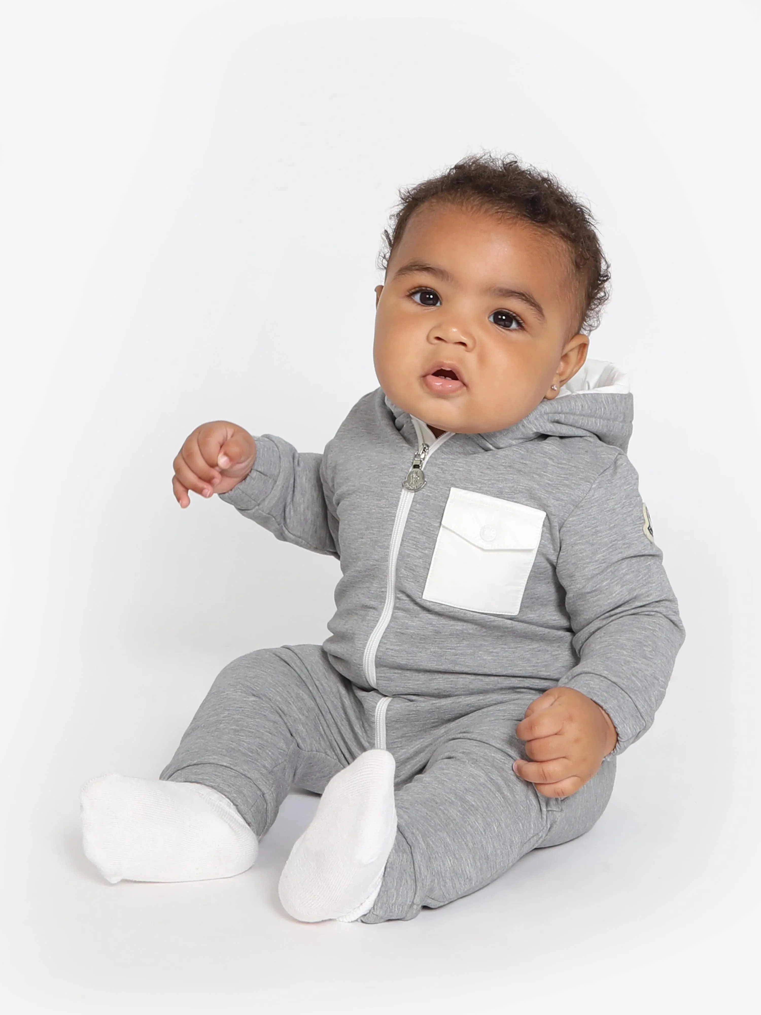 Infants Moncler Hooded Romper Suit