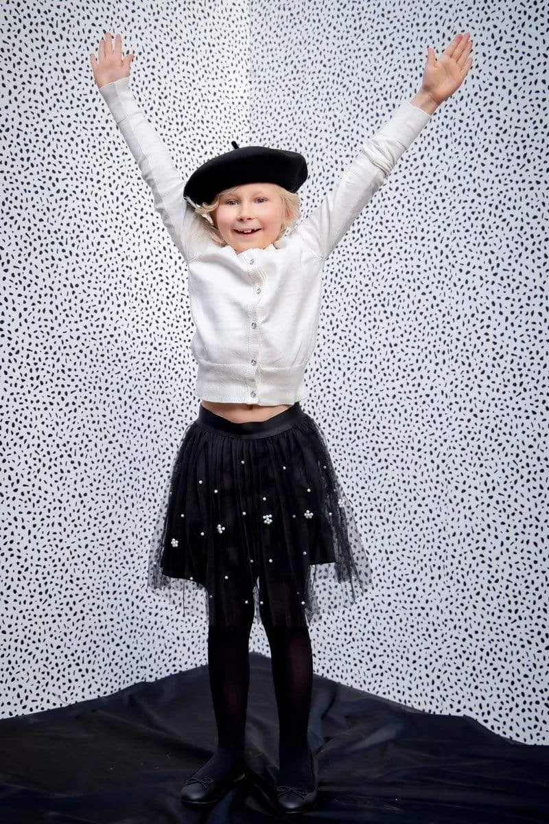 Isla Black Tulle Pleated  Skirt with Pearls  - Girls