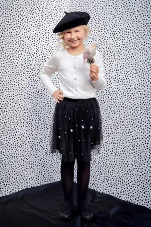 Isla Black Tulle Pleated  Skirt with Pearls  - Girls