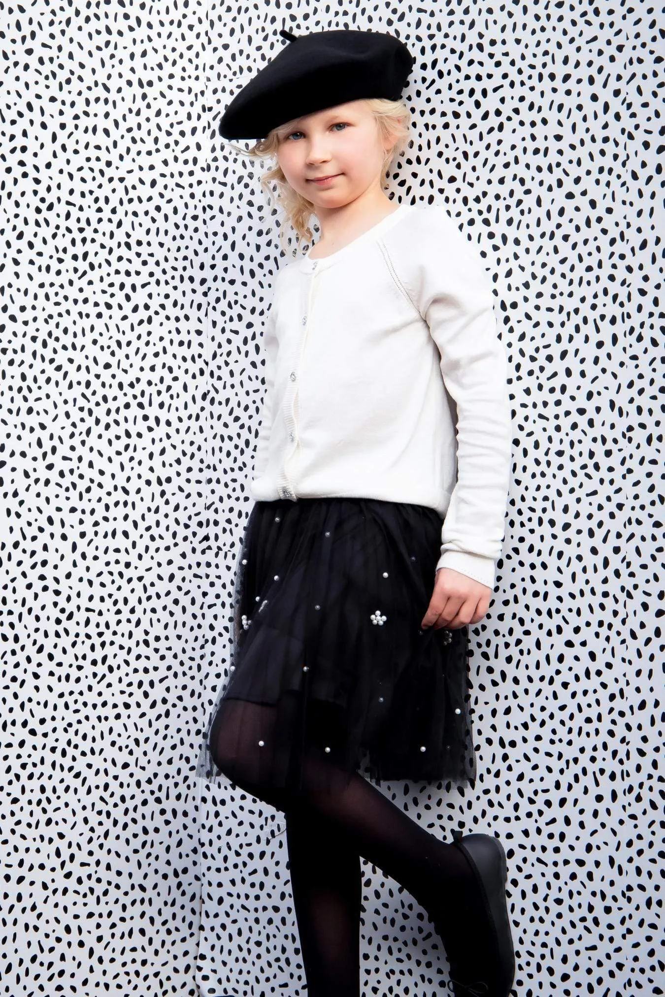 Isla Black Tulle Pleated  Skirt with Pearls  - Girls