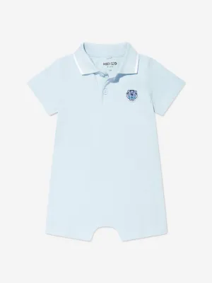 KENZO Baby Boys Organic Cotton Tiger Polo Romper in Blue