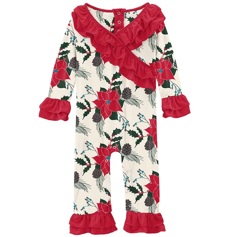 Kickee Pants Kimono Double Ruffle Romper - Christmas Floral