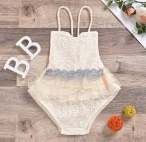 Lace Boho Romper with Silver Lace Detail #1000469