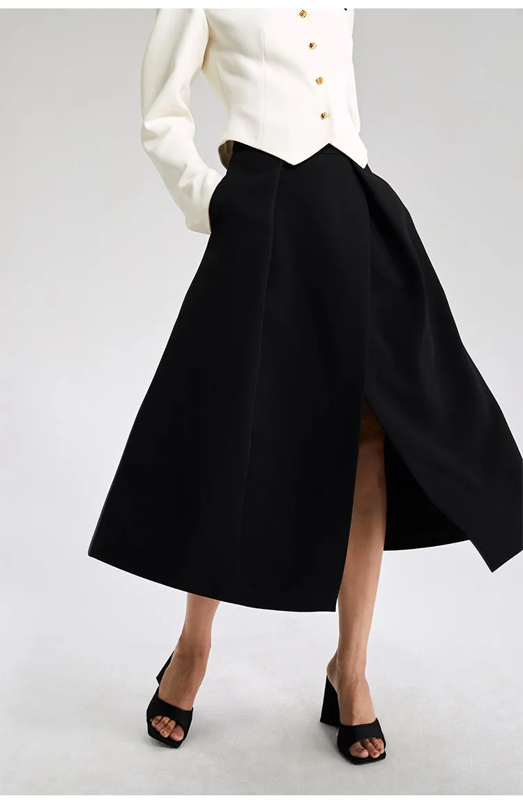 LEDIM W Black pleated slit Skirt - weu