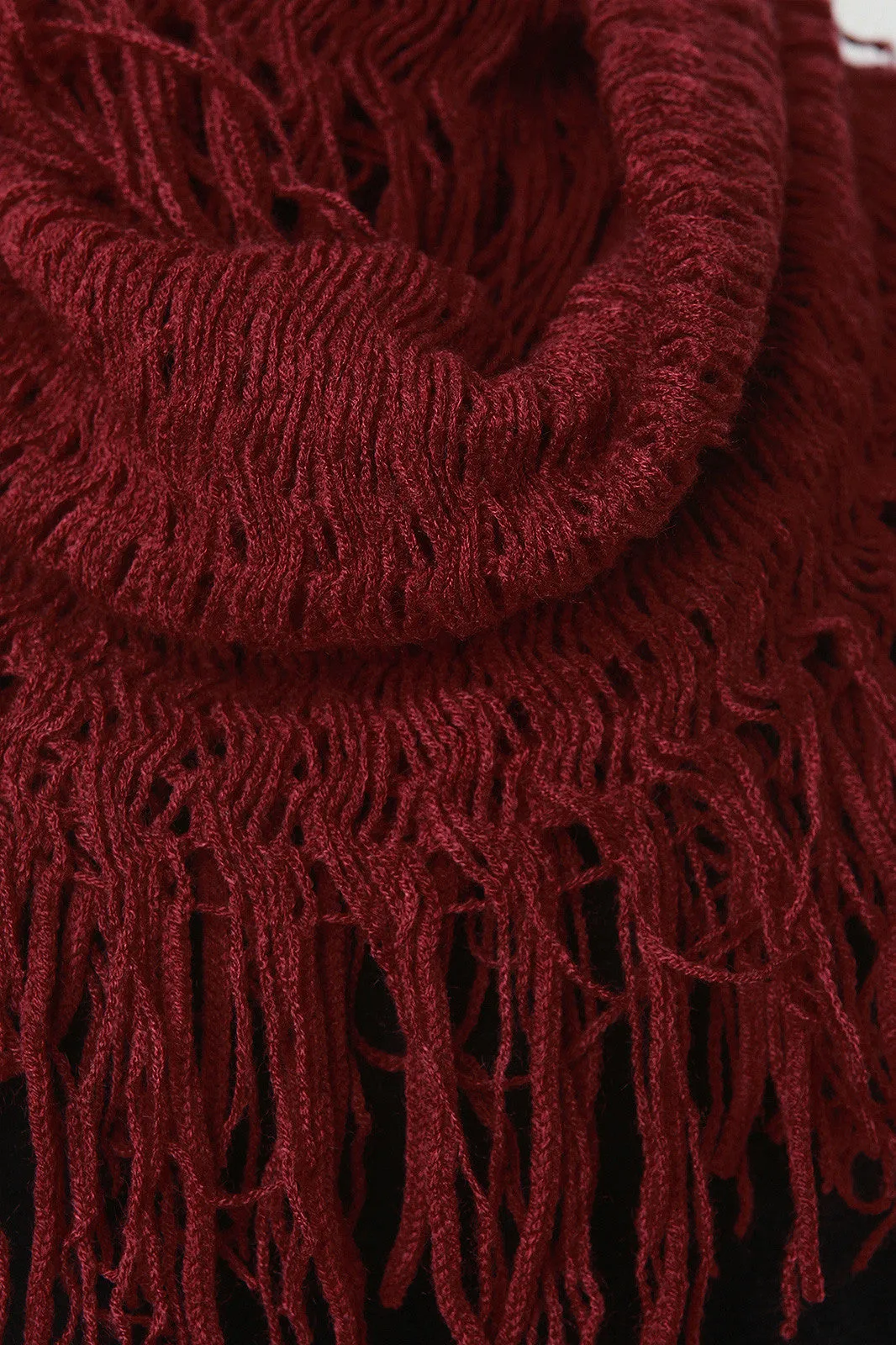 Loose Knit Fringe Hem Infinity Scarf