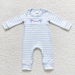 LR0583 boy blue striped long sleeve onesie